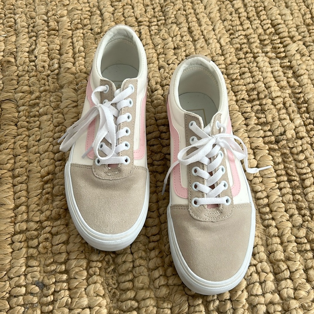 Vans Cream and Pink Platform Sneakers. Like new.